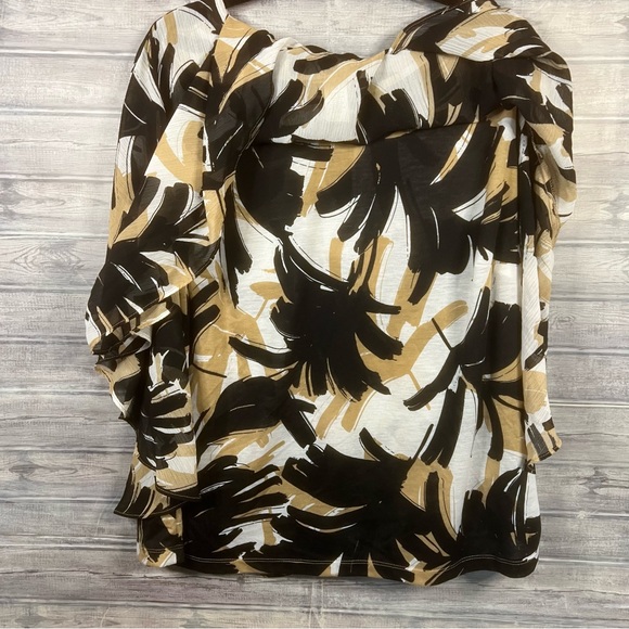 Alfred Dunner Blouse Womens 1X Top Sheer Black Cream White Flutter Abstract - Picture 8 of 10